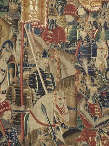 Gobelin, der viser erobringerne af kong Alfonso V af Portugal (Conquistas de Alfonso V de Portugal), Tournai. Detalje. (uld og silke) af Flemish School