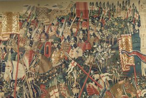 Gobelin, der viser erobringerne af kong Alfonso V af Portugal (Conquistas de Alfonso V de Portugal), Tournai. Detalje. (uld og silke) af Flemish School