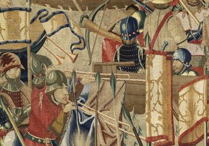 Gobelin, der viser erobringerne af kong Alfonso V af Portugal (Conquistas de Alfonso V de Portugal), Tournai. Detalje. (uld og silke) af Flemish School
