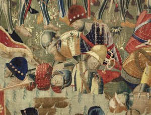 Gobelin, der viser erobringerne af kong Alfonso V af Portugal (Conquistas de Alfonso V de Portugal), Tournai. Detalje. (uld og silke) af Flemish School