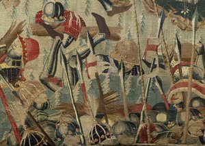 Gobelin, der viser erobringerne af kong Alfonso V af Portugal (Conquistas de Alfonso V de Portugal), Tournai. Detalje. (uld og silke) af Flemish School