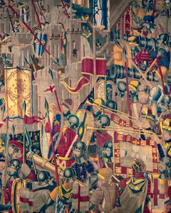 Gobelin, der viser erobringerne af kong Alfonso V af Portugal (Conquistas de Alfonso V de Portugal), Tournai. Detalje. (uld og silke) af Flemish School