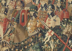 Gobelin, der viser erobringerne af kong Alfonso V af Portugal (Conquistas de Alfonso V de Portugal), Tournai. Detalje. (uld og silke) af Flemish School