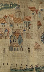Gobelin, der viser erobringerne af kong Alfonso V af Portugal (Conquistas de Alfonso V de Portugal), Tournai. Detalje. (uld og silke) af Flemish School