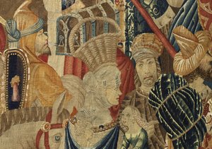 Gobelin, der viser erobringerne af kong Alfonso V af Portugal (Conquistas de Alfonso V de Portugal), Tournai. Detalje. (uld og silke) af Flemish School
