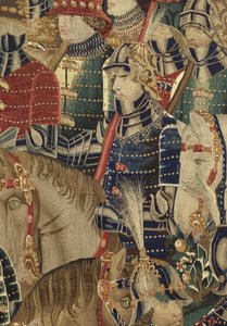 Gobelin, der viser erobringerne af kong Alfonso V af Portugal (Conquistas de Alfonso V de Portugal), Tournai. Detalje. (uld og silke) af Flemish School