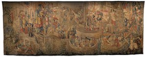 Gobelin, der viser erobringerne af kong Alfonso V af Portugal (Conquistas de Alfonso V de Portugal), Tournai. Detalje. (uld og silke) af Flemish School