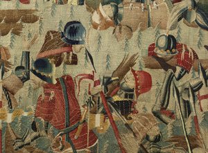 Gobelin, der viser erobringerne af kong Alfonso V af Portugal (Conquistas de Alfonso V de Portugal), Tournai. Detalje. (uld og silke) af Flemish School
