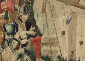 Gobelin, der viser erobringerne af kong Alfonso V af Portugal (Conquistas de Alfonso V de Portugal), Tournai. Detalje. (uld og silke) af Flemish School