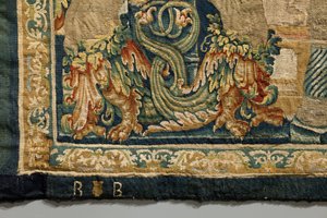 Gobelin, der viser erobringerne af kong Alfonso V af Portugal (Conquistas de Alfonso V de Portugal), Tournai. Detalje. (uld og silke) af Flemish School