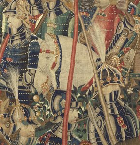 Gobelin, der viser erobringerne af kong Alfonso V af Portugal (Conquistas de Alfonso V de Portugal), Tournai. Detalje. (uld og silke) af Flemish School