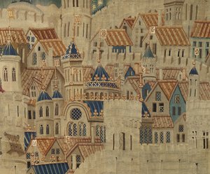 Tapestry showing the Conquests of king Alfonso V of Portugaldani af Flemish School