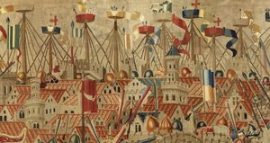 Gobelin, der viser erobringerne af kong Alfonso V af Portugal af Flemish School