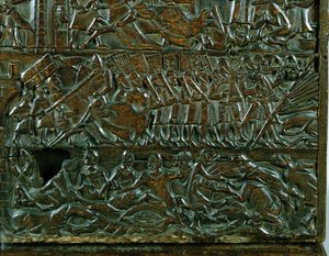 Courtrai-kisten, der afbilder den flamske kamplinje under slaget ved de gyldne spor, udkæmpet ved Courtrai i 1302 (træ) (detaljer)
