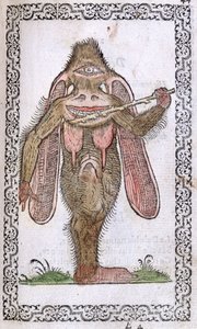 The Cyclops, illustration fra The Habits and Portraits of Almost All Nations and Contemporary Nations af Jean Sluperji, Antwerpen, 1572 (farvet træsnit) af Flemish School