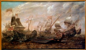 Det Invincible Armada søslag, der så den spanske armadas nederlag mod den engelske flåde i august 1588, flamsk skole