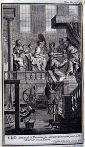 Ullysse beder Alcinous (Alcinoos) om den nødvendige hjælp til at vende tilbage til sit hjemland. Illustration til bog VII af Odyssee af Homere, i Odyssee, udgivet i Amsterdam i 1731, Collection privee Milan. af Flemish School