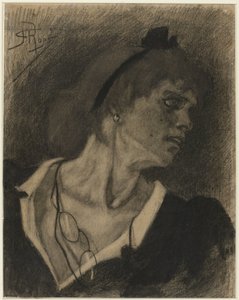 Buste af en kvinde med en lornet på en snor om halsen af Félicien Rops