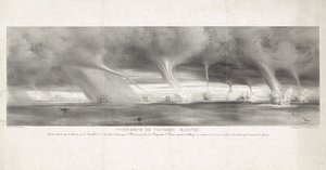 Waterhozen op zee bij Sicilien, 1827 Fænomen med vandudløb, observeret i Siciliens hav, i syne af Stromboli, 27. juni 1827 (titel på objekt) af Félix Achille Beaupoil Saint Aulaire