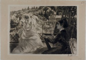 Terrassen på Villa Brancas af Félix Henri Bracquemond