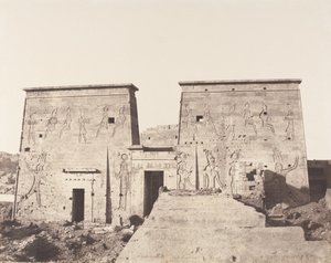 Island of Fileh Philæ, First Pylon - Udsigt taget fra platformen ..., 1851-52, trykt 1853-54.