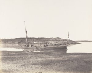 Louksor, Petit Bras du Nile - Voyageurs Barque, 1851-52, trykt 1853-54. af Félix Teynard