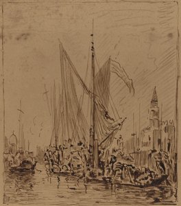 Både og gondoler før Piazza San Marco af Félix Ziem