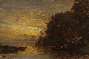 Seinen ved Billancourt, solnedgang, 2. halvdel af det 19. århundrede (olie på træ) af Félix Ziem