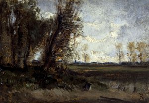 The pond, mellem 1850 og 1860 (olie på papir på lærred) af Félix Ziem