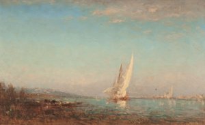 Martigues, det hvide sejl, mellem 1890 og 1895 (olie på træ) af Félix Ziem