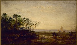 Martigues, skumringseffekt, mellem 1850 og 1900 (olie på træ) af Félix Ziem
