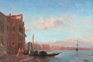 Figurer, der forlader et palads, Canal della Grazia af Félix Ziem
