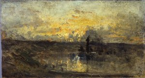 River turn (forside); tre studier (bagside), mellem 1850 og 1860 (olie på træ) af Félix Ziem