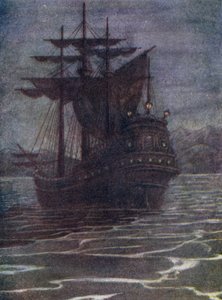 Piratskib, den gamle krogs hus (farvelitografi)