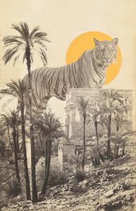 Kæmpe tiger i ruiner og palmer af Florent Bodart