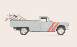 Pickup bil med surfbrætter, 2019 (blyant, digital) af Florent Bodart