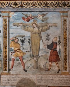 Detalje af korsfæstelsen af St. Julia, fresker på historierne om S. Giulia og Kristus af Floriano (and workshop) Ferramola
