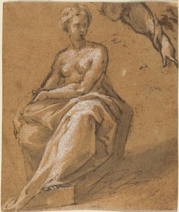 Siddende nøgen med draperi af Follower of Bartholomaeus Spranger