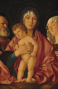 Madonna og barn med hellige af Follower of Giovanni Bellini