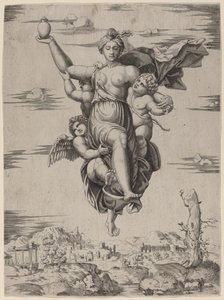 Psyche båret til Olympen af Follower of Marcantonio Raimondi after Raphael