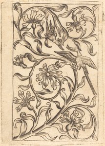Vinranke ornament med to fugle af Follower of Master of the Playing Cards