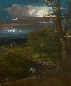 Et landskab med hyrder og flokke af Follower of Titian