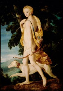 Gudinden med en bue er ledsaget af en hund. Maleri af skolen i Fontainebleau. 16. århundrede søn. 1,91 x 1,32 m Paris, Musée du Louvre af Fontainebleau School
