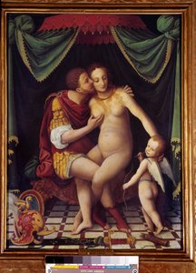 Venus og Mars Repræsentation af de to guder, der kysser. Maleri af skolen i Fontainebleau. af det 16. århundrede