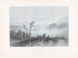 Hyrder med køer og får i en tåget dal Le Brouillard dans la Vallée (titel på objekt) af Fortuné Ferogio