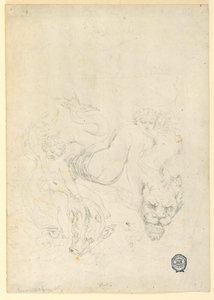 Tegning, Thetis og Amor rider på fisk, ca. 1820
