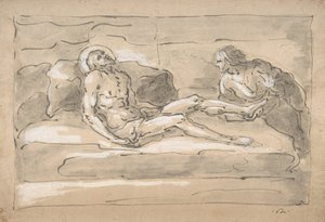 Den døde Kristus sørget af Magdalen, der ærer sårene på hans fødder, 1787-1863.