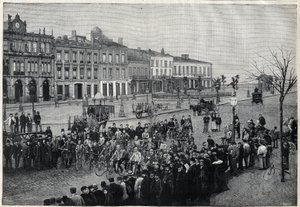 Afgang fra Bordeaux-Paris (Bordeaux Paris) cykelløb i 1891 - gravering af Meaulle af 1891 af Fortune Louis Meaulle