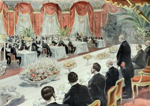 Middag givet til Felix Faure af repræsentanter for handel og industri i 1897 (Kobberstik) af Fortune Louis Meaulle