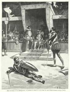Duel mellem Guy Cabot de Jarnac og Francois de Vivonne, Seigneur de la Chataigneraie foran kong Henrik II af Frankrig og hele hans hof ved St. Germain-en-Laye